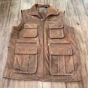 Roundtree & Yorke Authentic Outfitters Leather Heavy Pocket Vest Size L Brown